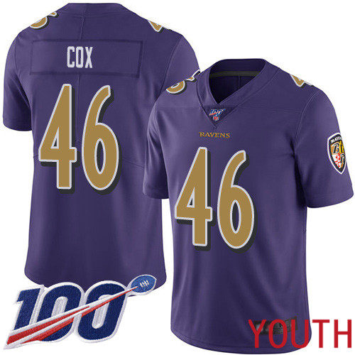 Baltimore Ravens Limited Purple Youth Morgan Cox Jersey NFL Football 46 100th Season Rush Vapor Untouchable